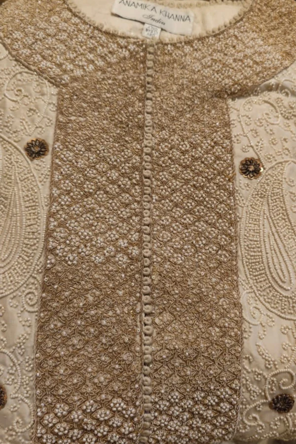 Anamika Khanna Cream silk pearl kurta set - Image 3