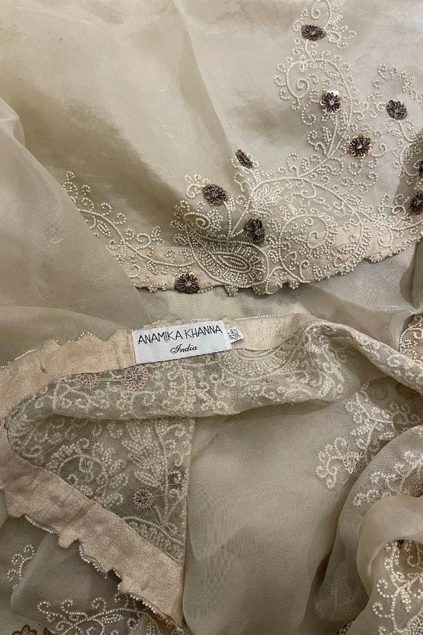 Anamika Khanna Cream silk pearl kurta set - Image 6