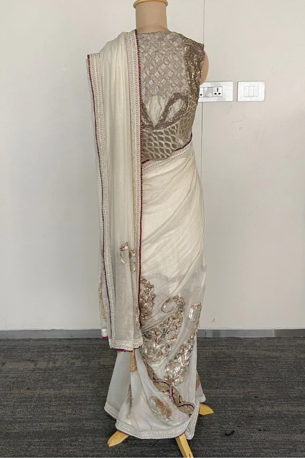Anamika Khanna Ivory Embellished Saree Set - Image 2