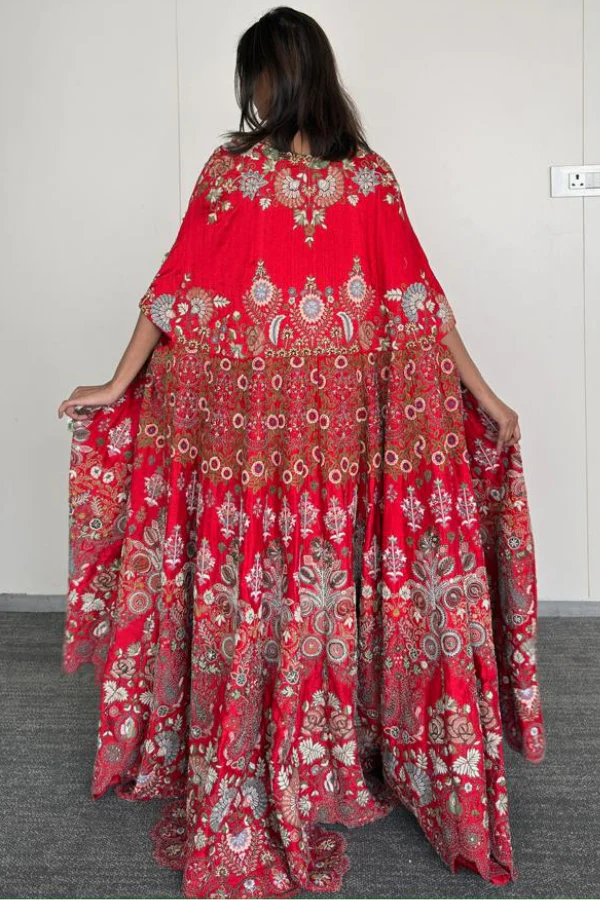 Anamika Khanna Red Floral Embroidered Cape Set - Image 7