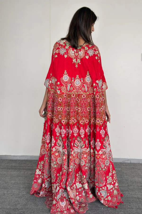 Anamika Khanna Red Floral Embroidered Cape Set - Image 8