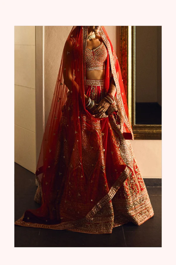 Angad Singh Bridal Red Hand-Embroidered Lehenga Set