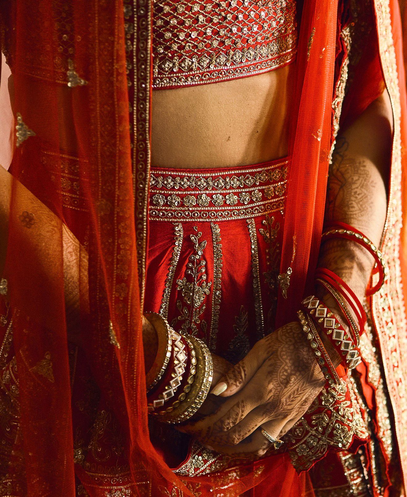 Angad Singh Bridal Red Hand-Embroidered Lehenga Set - Image 3