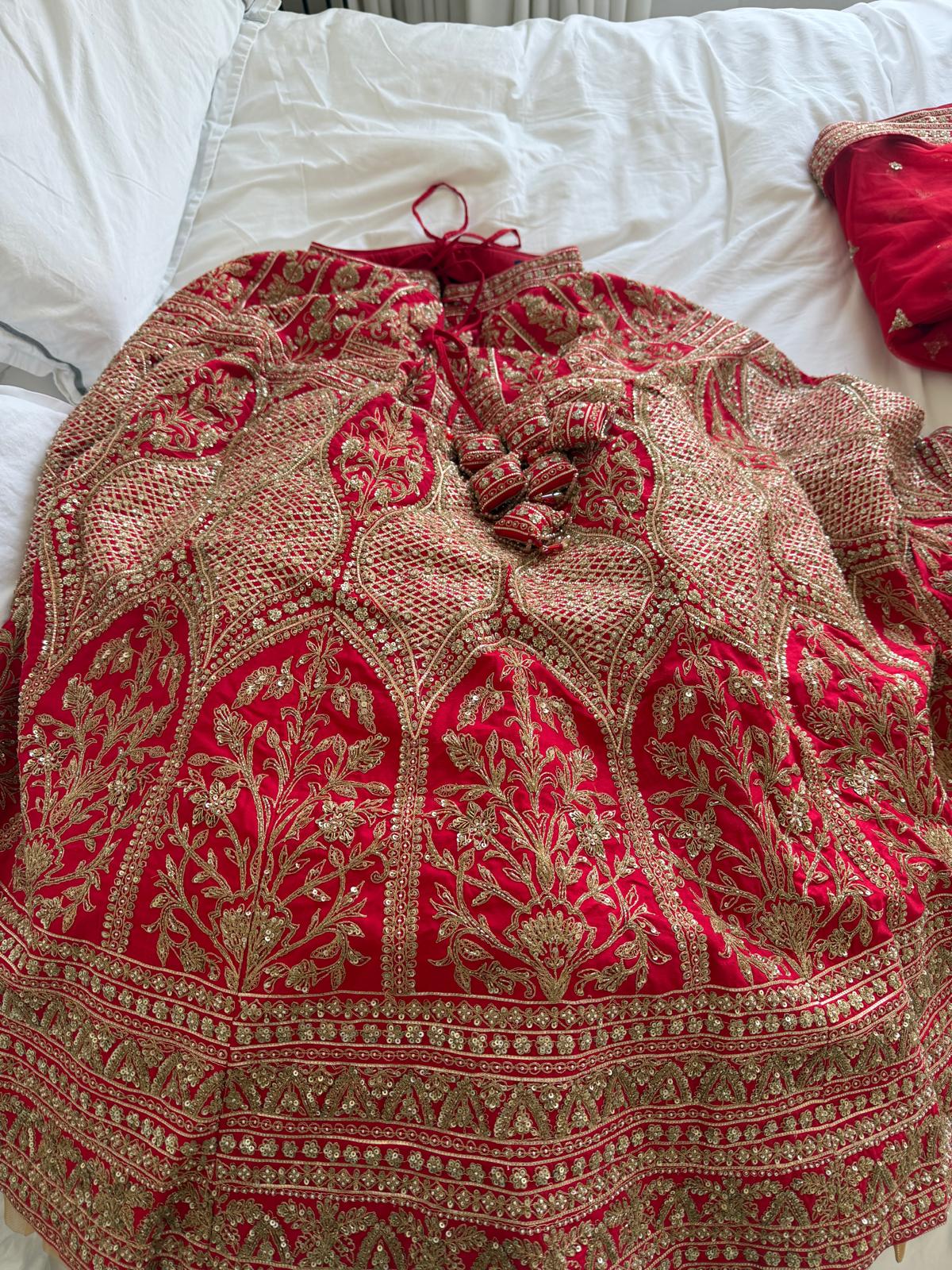 Angad Singh Bridal Red Hand-Embroidered Lehenga Set - Image 4