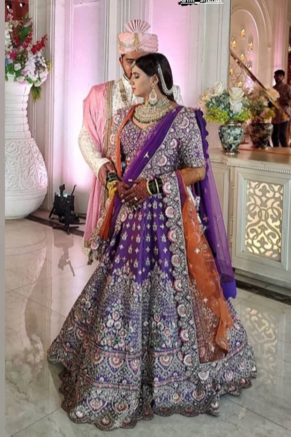 Angad Singh Purple Hand Embroidered Lehenga Set - Image 3