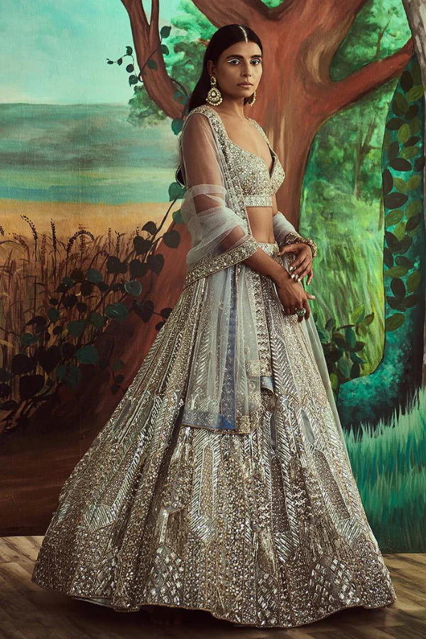Angad Singh Steel Grey Sequins Set - Image 2