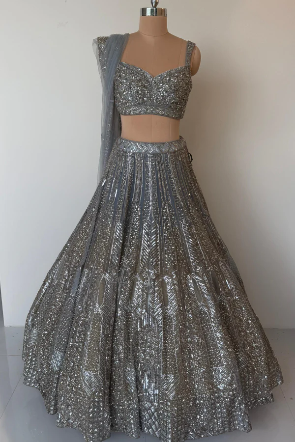 Angad Singh Steel Grey Sequins Set - Image 3