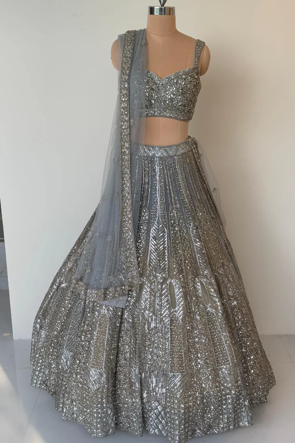Angad Singh Steel Grey Sequins Set - Image 4
