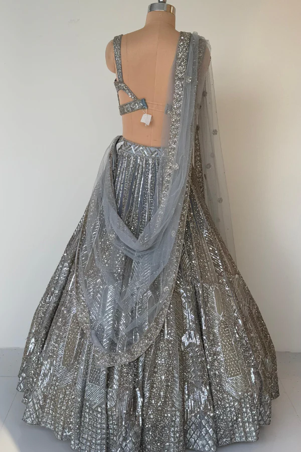 Angad Singh Steel Grey Sequins Set - Image 5