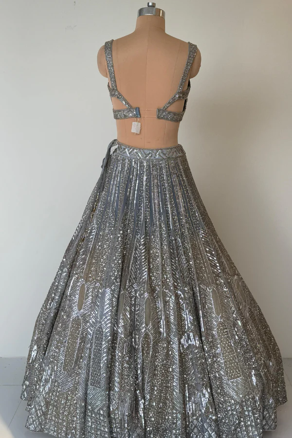 Angad Singh Steel Grey Sequins Set - Image 6