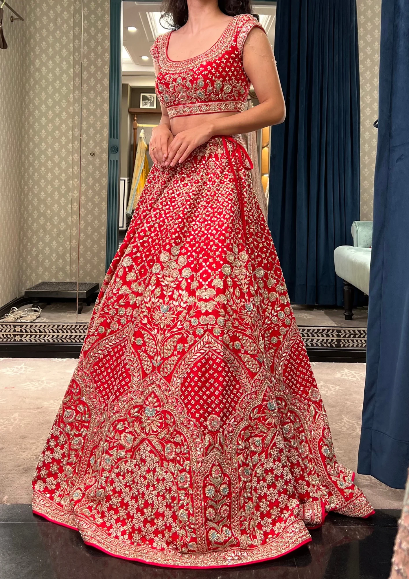 Anita Dongre Red Hand-Embroidered Bridal Lehenga Set - Image 3