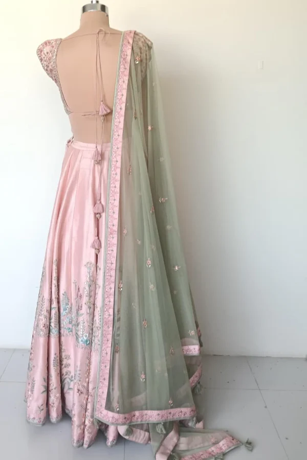 Anita Dongre Blush Pink Floral Embroidered Lehenga Set - Image 2