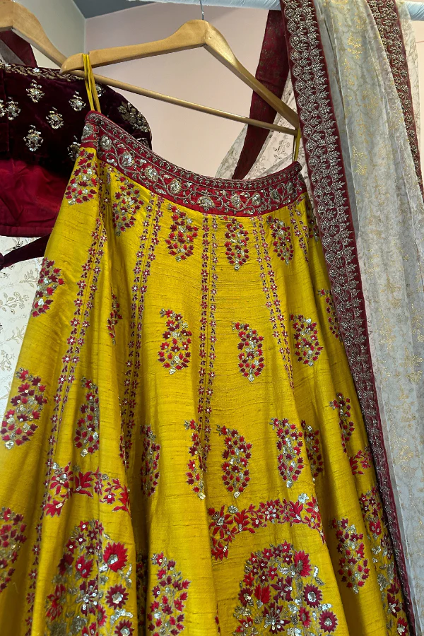 Anju Modi mustard embroidered lehenga set - Image 5