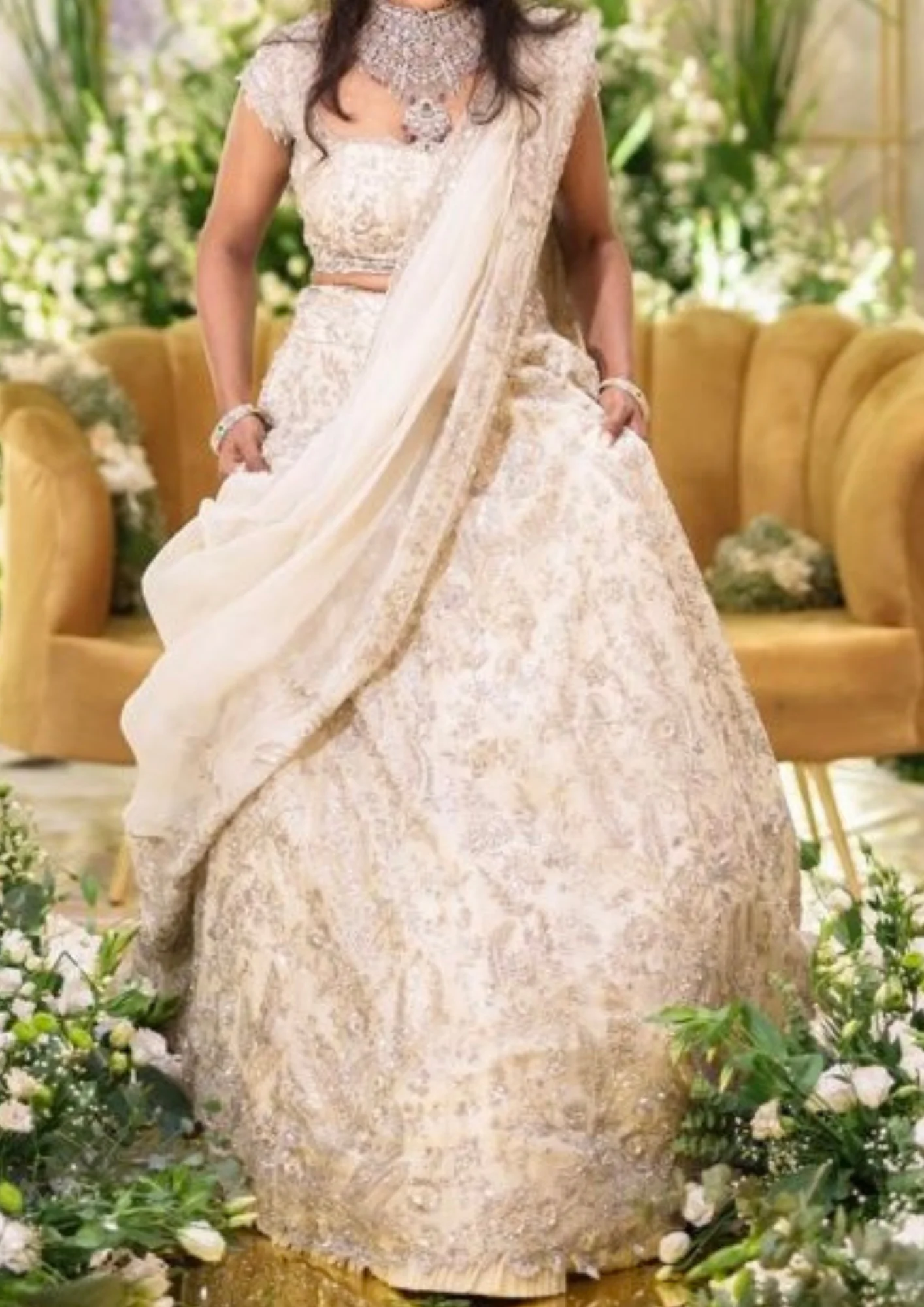 Anushree Reddy Ivory Embellished Lehenga