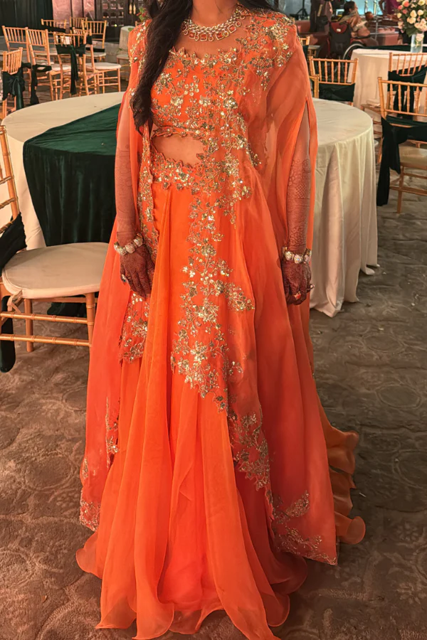 Anushree reddy orange lehenga cape set - Image 2