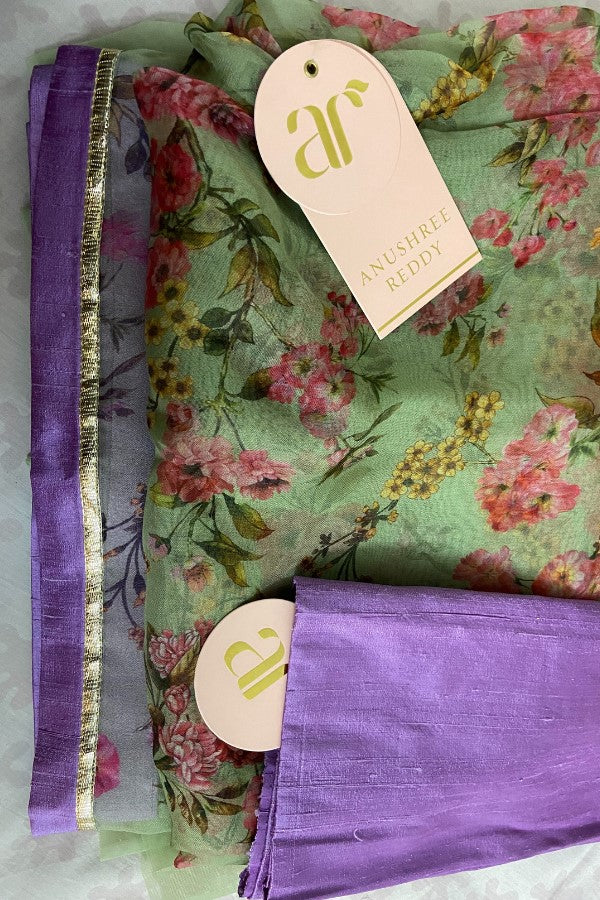ANUSHREE REDDY ORGANZA PRINTED SAREE & UNSTICHED BLOUSE - Image 2