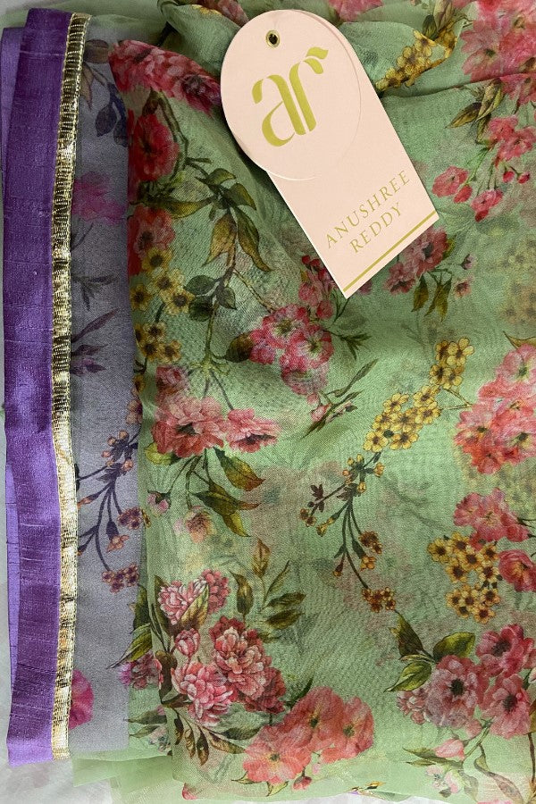 ANUSHREE REDDY ORGANZA PRINTED SAREE & UNSTICHED BLOUSE - Image 3
