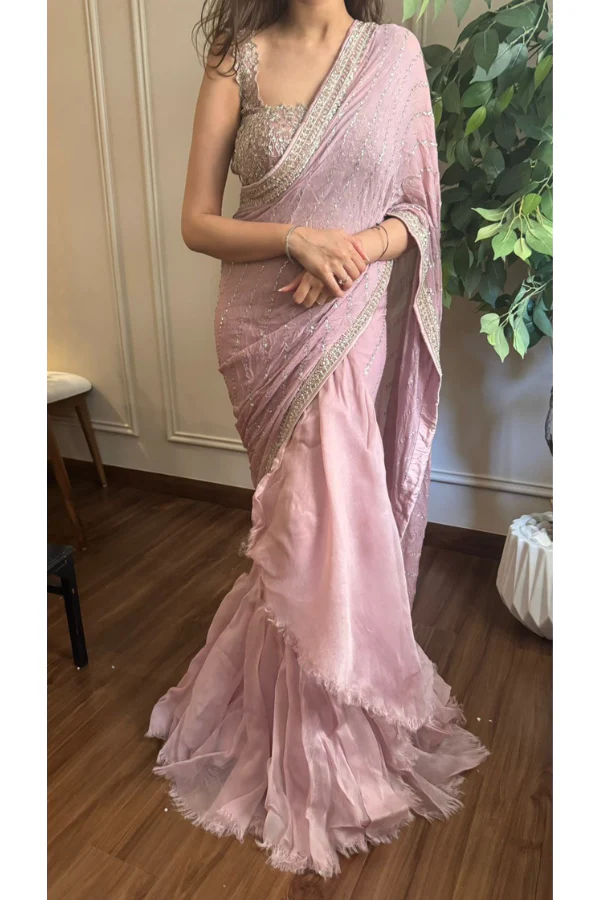 Anushree reddy PINK CHIFFON SAREE SET - Image 2