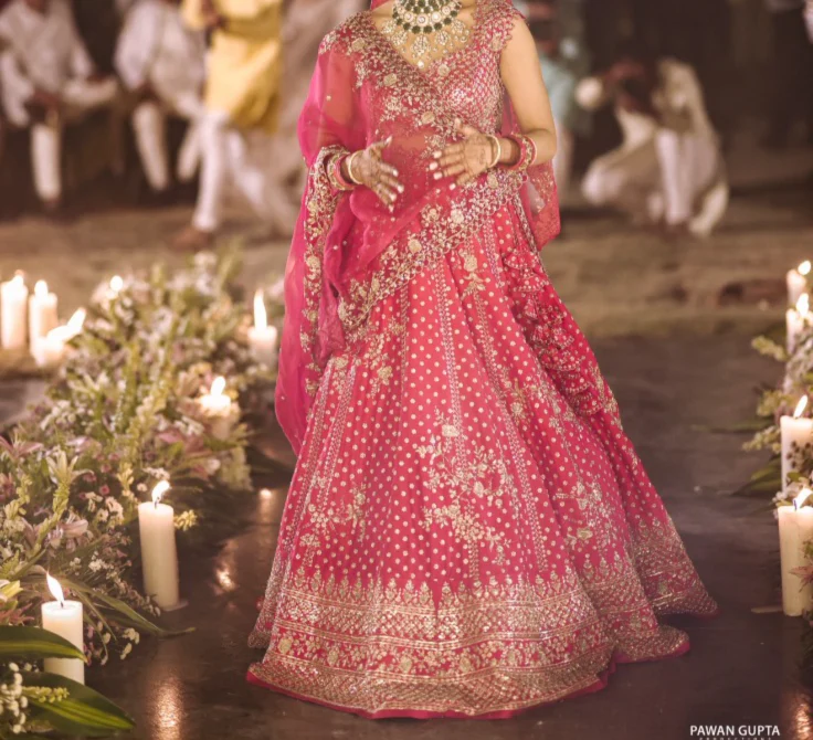 Anushree Reddy Pink Floral Embroidered Bridal Lehenga - Image 3