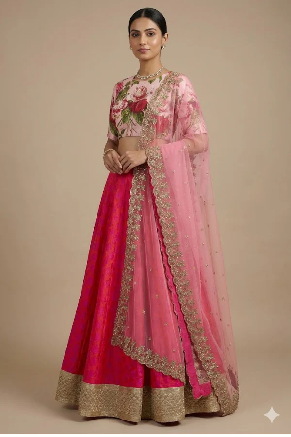 Anushree Reddy Pink Floral Lehenga Set