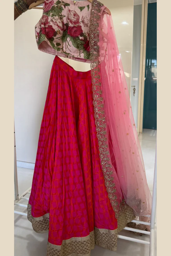Anushree Reddy Pink Floral Lehenga Set - Image 3