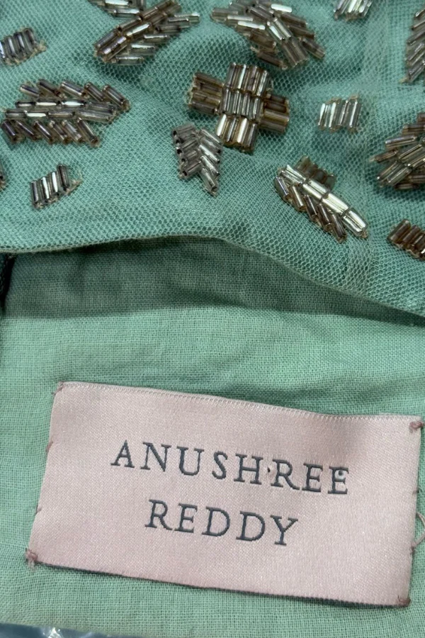 Anushree Reddy Teal Green Ruffle Saree - Image 3