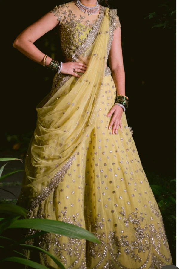 ANUSHREE REDDY Yellow Embroidered Lehenga Set - Image 2