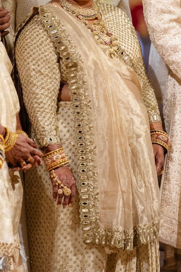 Arpita Mehta Gold Hand Embroidered Pre-draped Saree And Blouse Set - Image 3