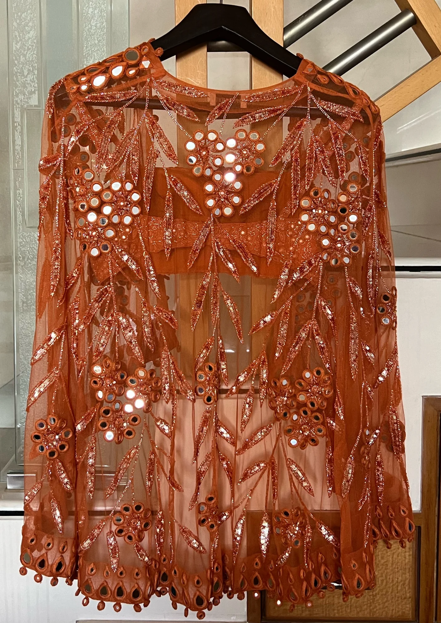 Arpita Mehta Toasted Orange Hand Embroidered Skirt, Blouse and Cape Set - Image 5