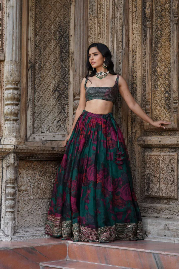 Astha Narang Green Printed Floral Lehenga Set