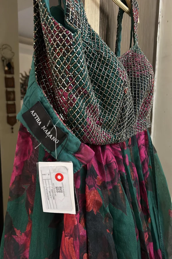 Astha Narang Green Printed Floral Lehenga Set - Image 5