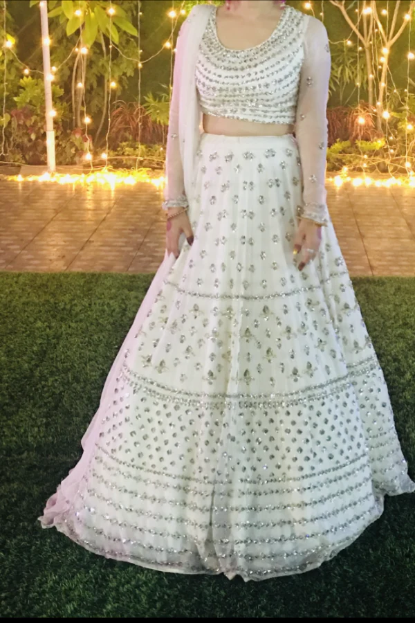 Astha Narang GREY AND SILVER SEQUIN LEHENGA