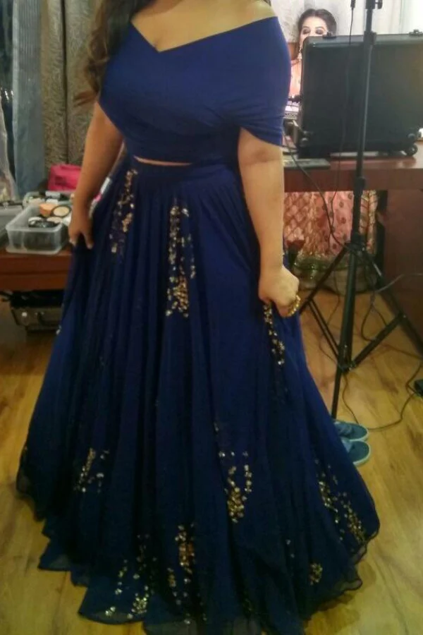 ASTHA NARANG Navy Blue Net Embroidered Lehenga Set - Image 3