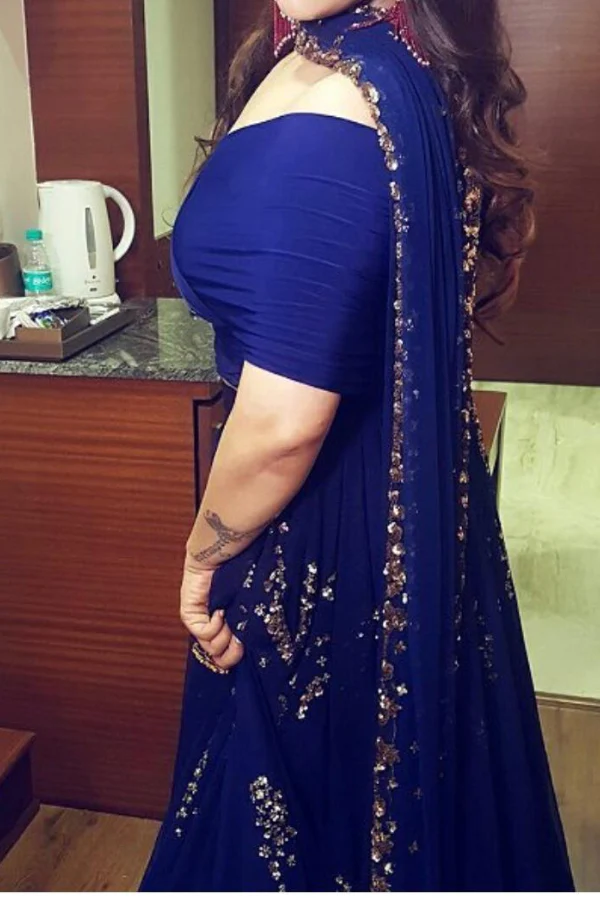 ASTHA NARANG Navy Blue Net Embroidered Lehenga Set - Image 4