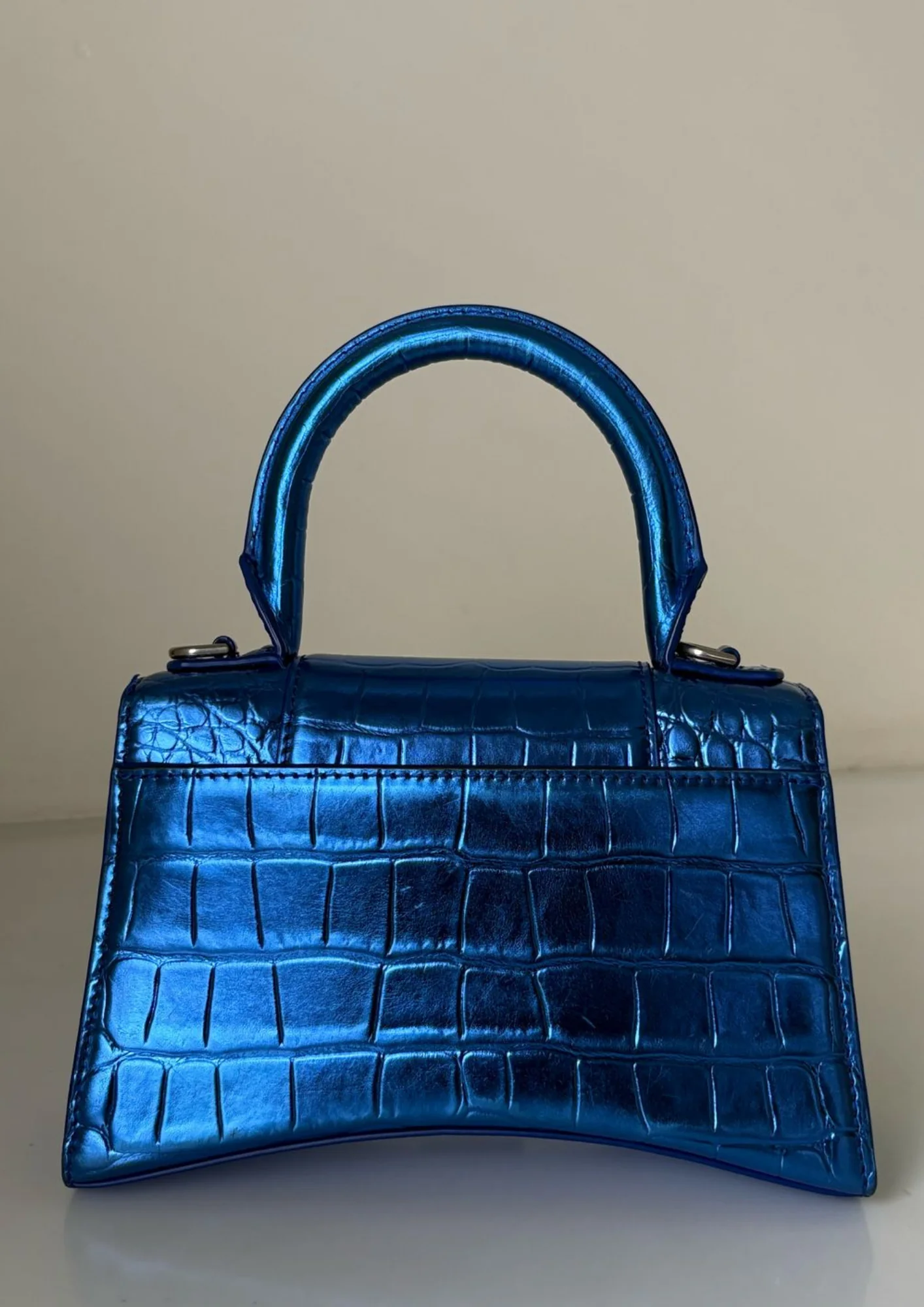 Balenciaga Hourglass Greige Croco Embossed Leather Shoulder Bag - Image 3