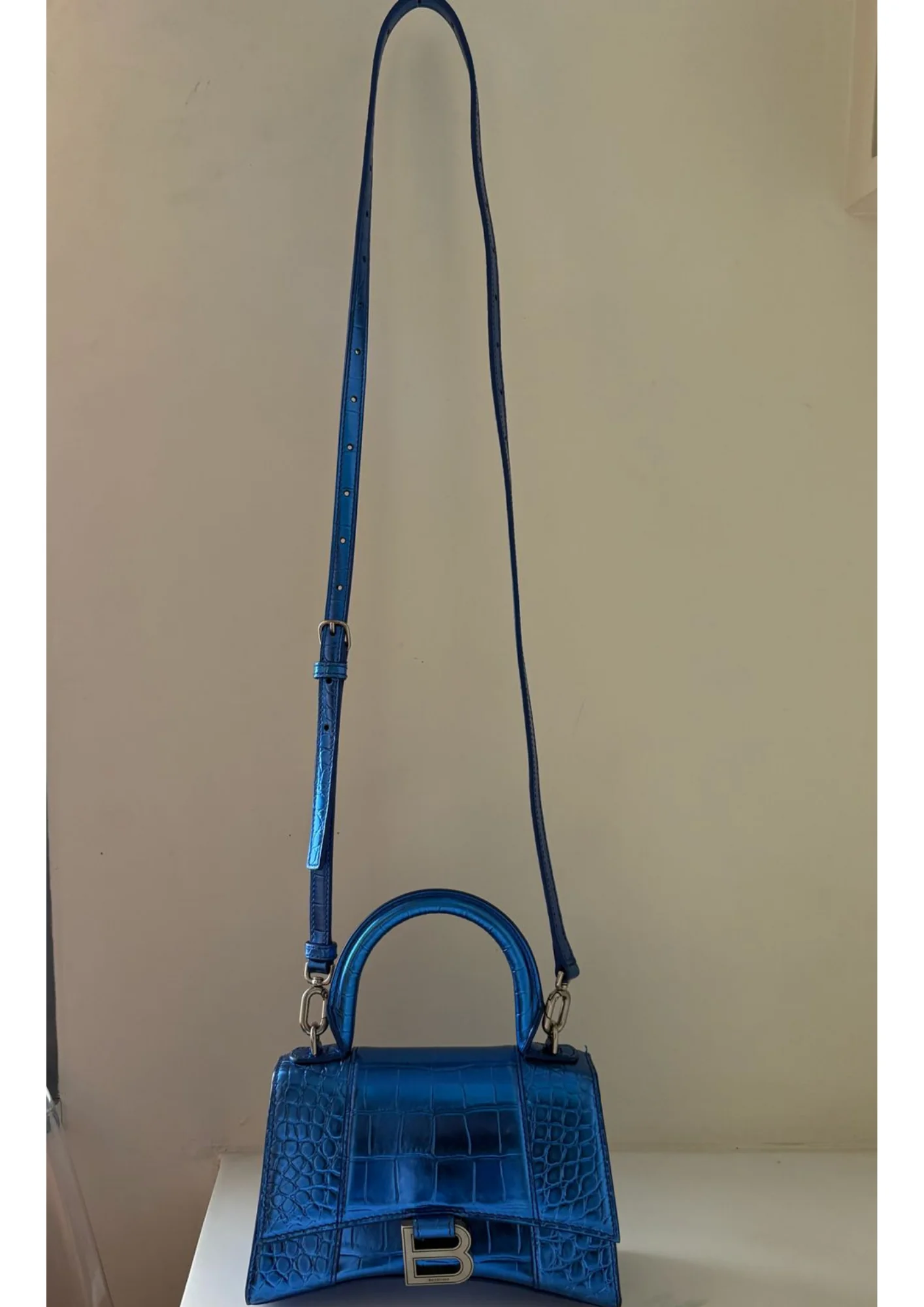 Balenciaga Hourglass Greige Croco Embossed Leather Shoulder Bag - Image 4