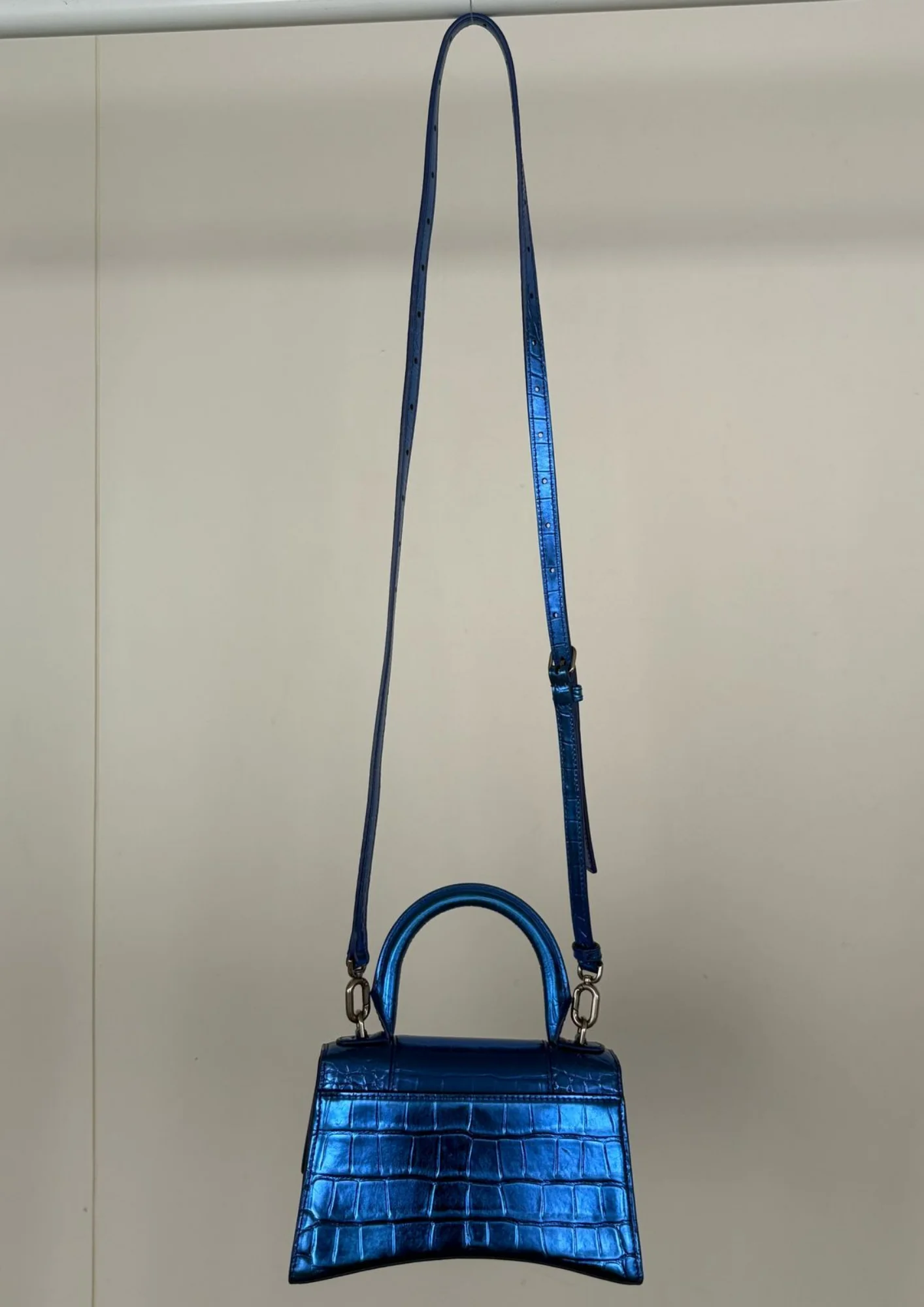 Balenciaga Hourglass Greige Croco Embossed Leather Shoulder Bag - Image 5