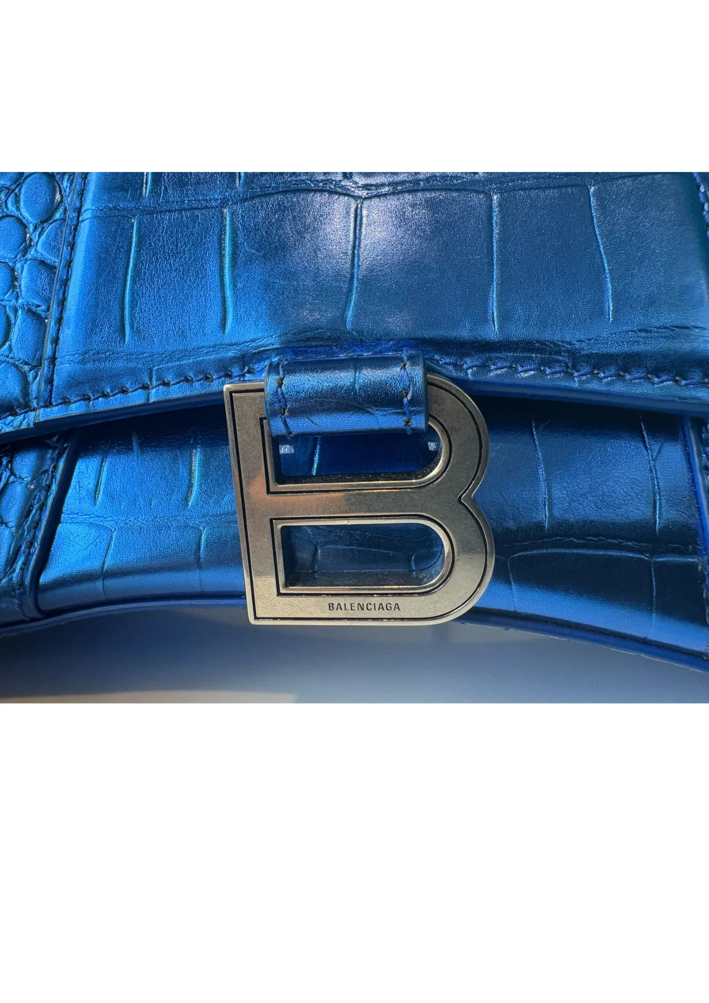 Balenciaga Hourglass Greige Croco Embossed Leather Shoulder Bag - Image 6