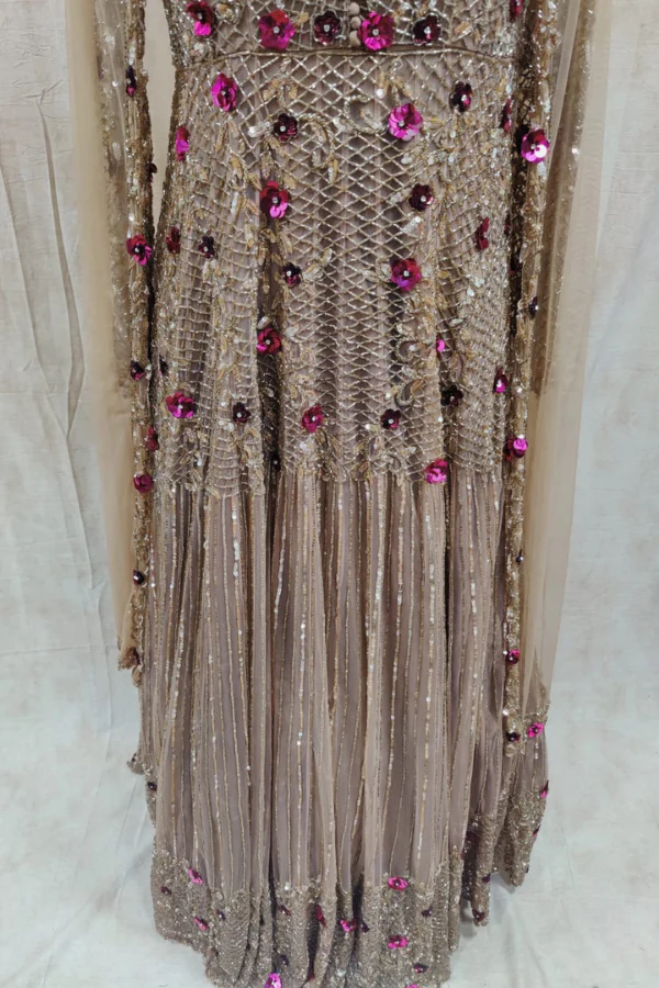 Beige 3D floral embellished gown - Image 3