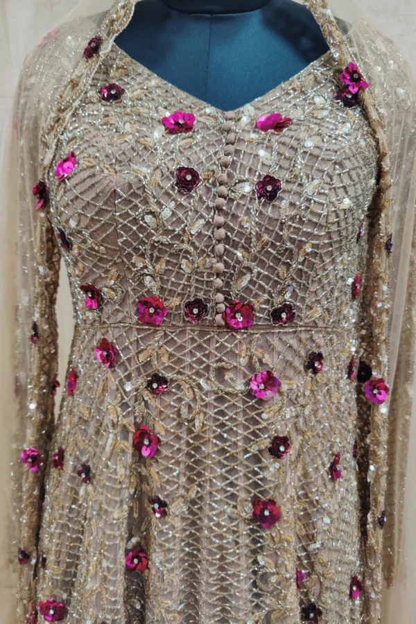 Beige 3D floral embellished gown - Image 4