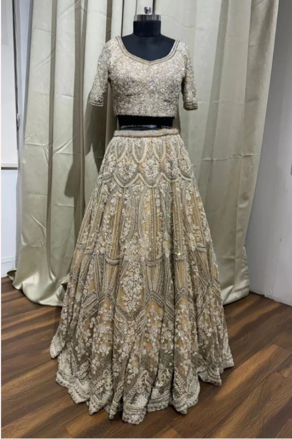 Beige Embroidered heavy lehenga set - Image 2
