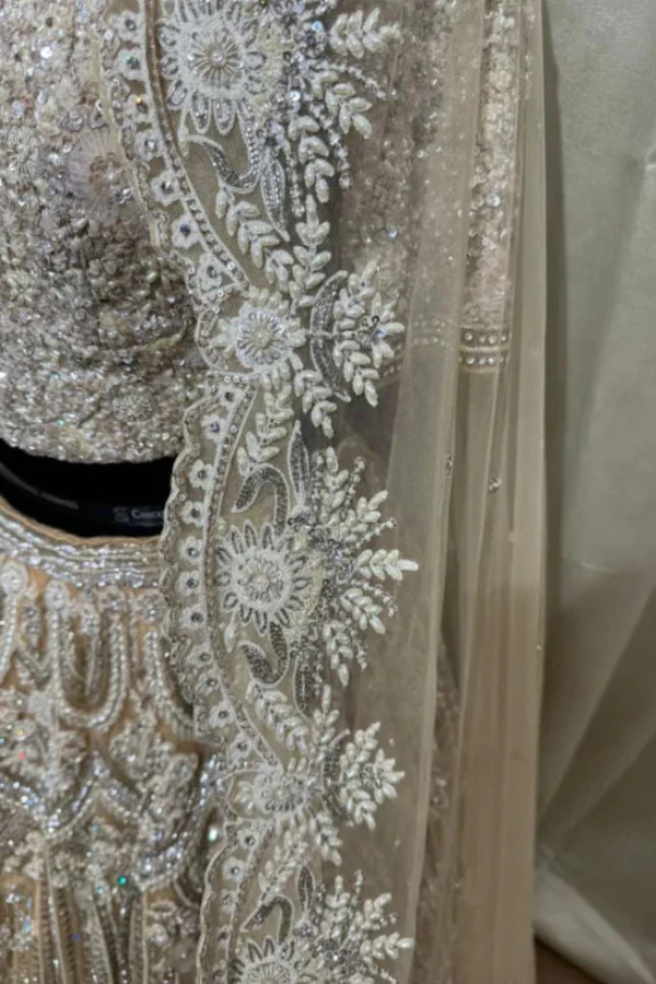 Beige Embroidered heavy lehenga set - Image 6