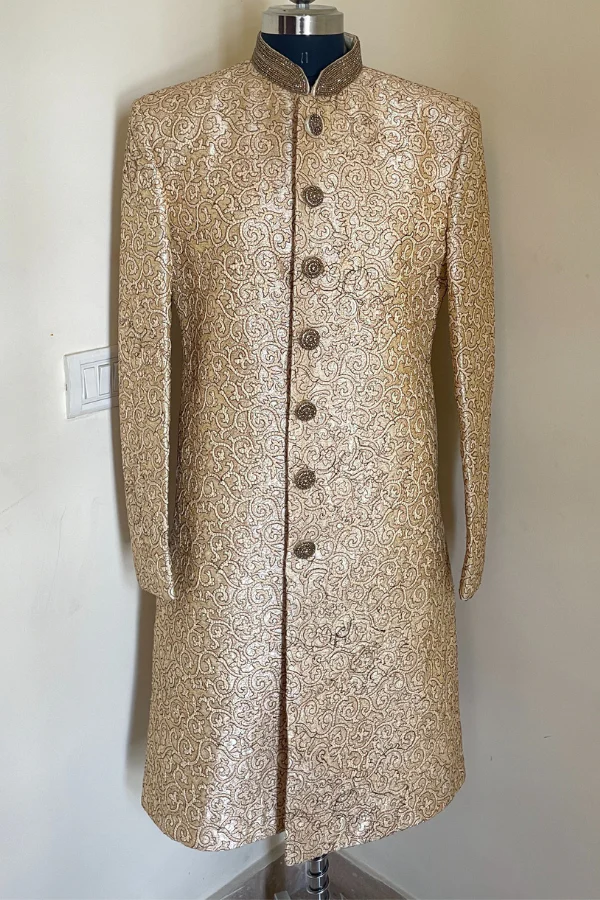 Beige printed sherwani