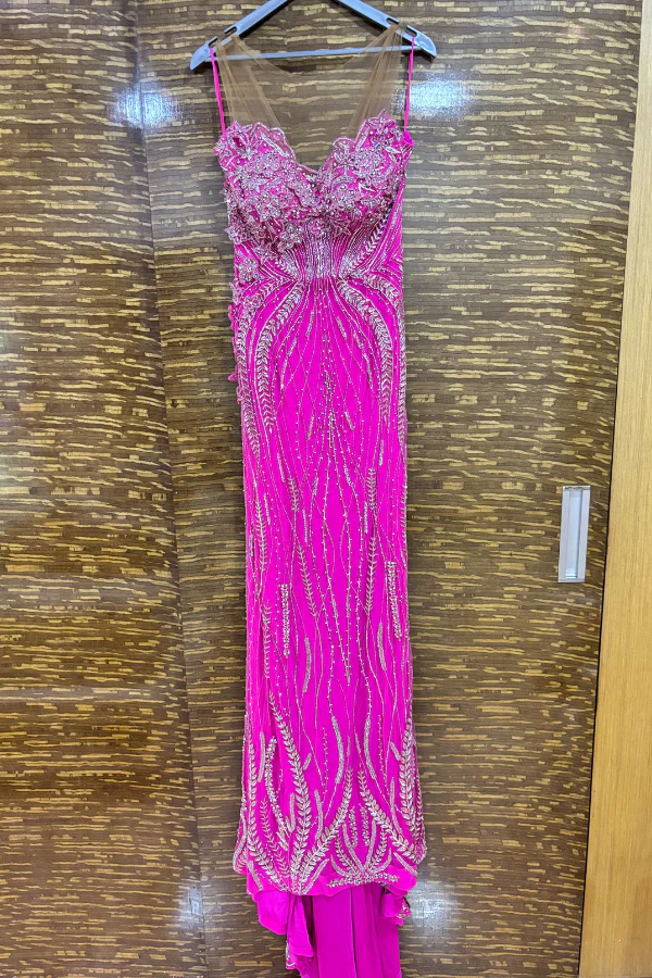 Bhawna Rao Hot Pink 3D Floral Embroidered Gown - Image 2