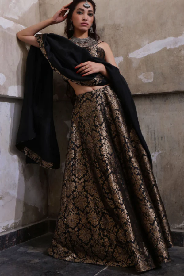 Black Banarsi lehenga set