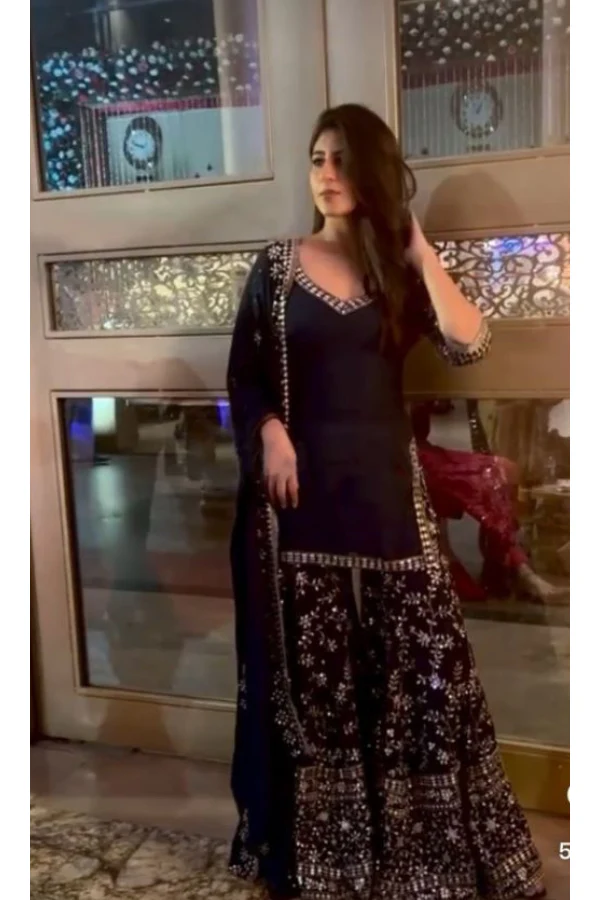 Black embroidered sharara set