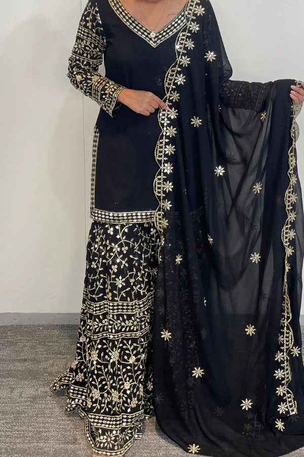 Black embroidered sharara set - Image 2