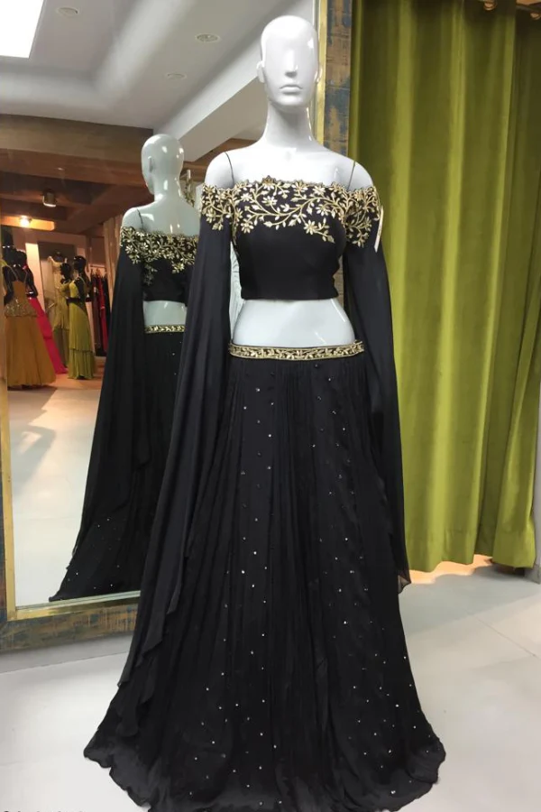 Black off shoulder lehenga set