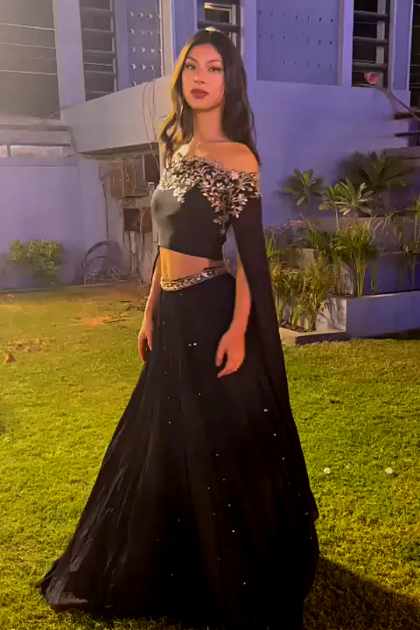 Black off shoulder lehenga set - Image 2