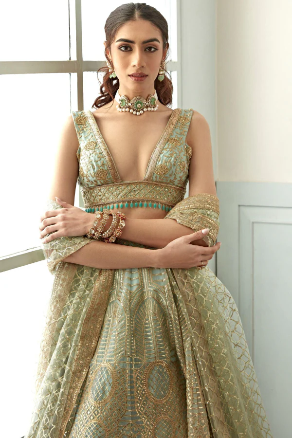 Blue and Gold Mist lehenga set - Image 2